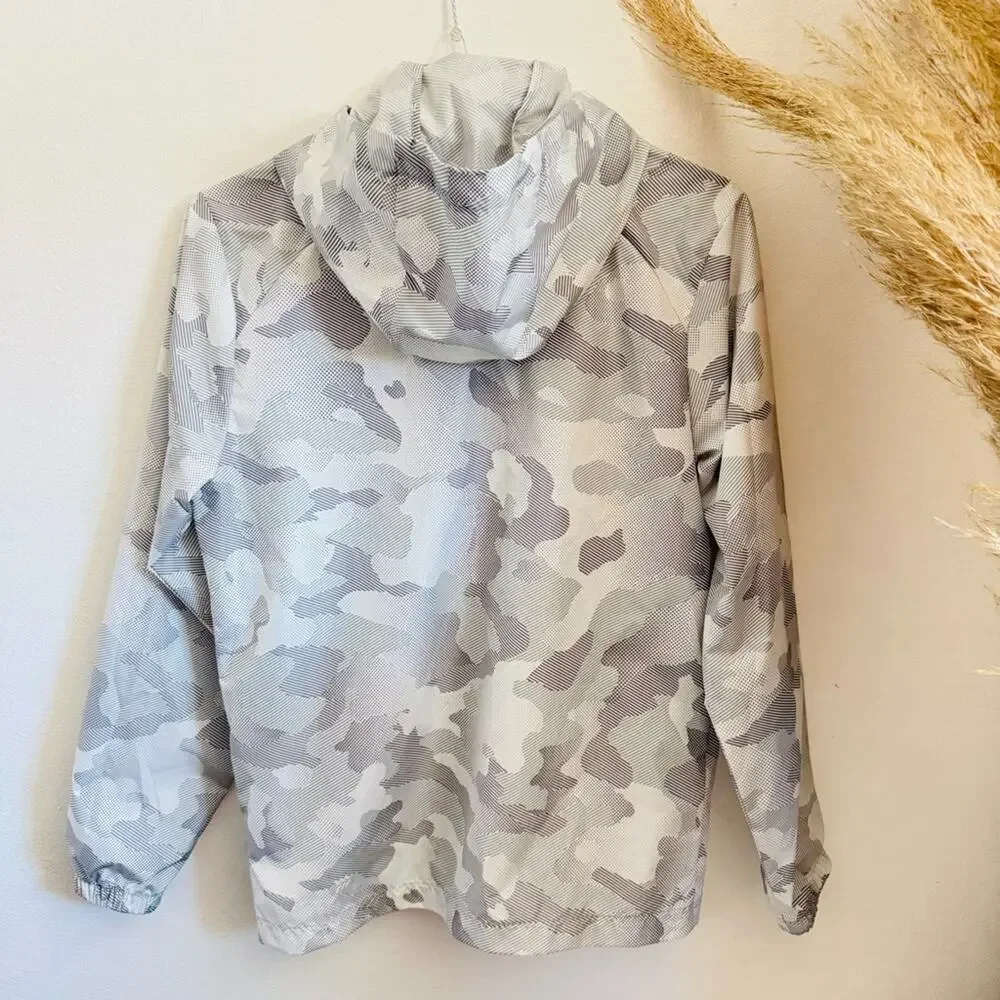 MENS ALL IN MOTION White Grey Camo Print Zip Hood Light Windbreaker Jacket S